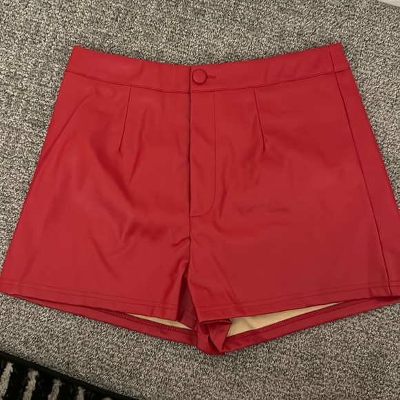 SHEIN Pants - Red High Waisted Leather Shorts